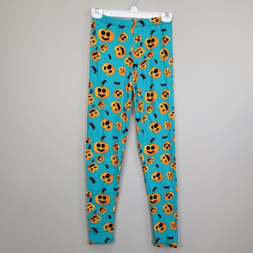 Happy Jack-o-lanterns and Bats Polyester Spandex Leggings One Size Fits All - Picture 1 of 7